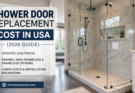 Modern frameless shower door replacement in luxury USA bathroom remodel for 2026