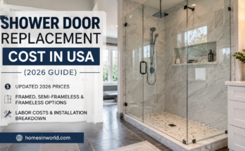 Modern frameless shower door replacement in luxury USA bathroom remodel for 2026