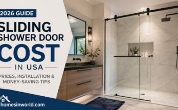 Modern frameless sliding shower door in luxury USA bathroom remodel showing sliding shower door cost trends for 2026