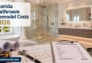 Luxury Florida bathroom remodel with frameless walk-in shower, floating vanity, LED mirror, porcelain tile flooring, and bathroom renovation cost estimate for 2026 by homesinworld.com