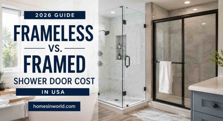 Frameless vs framed shower door cost comparison in modern USA bathroom remodeling design for 2026