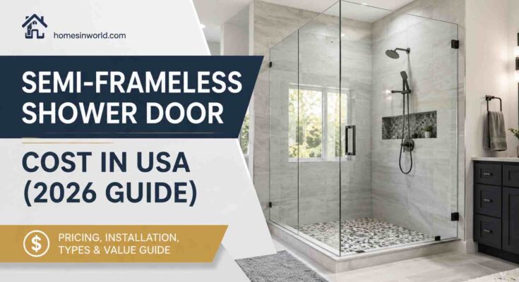 Modern semi-frameless shower door in luxury USA bathroom remodel with tempered glass enclosure for 2026 cost guide