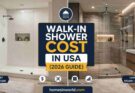 Modern walk-in shower remodel cost in USA 2026 with frameless glass and porcelain tile