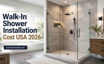 Modern frameless walk-in shower installation in luxury USA bathroom remodel for 2026