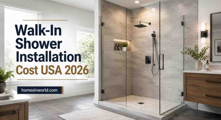Modern frameless walk-in shower installation in luxury USA bathroom remodel for 2026