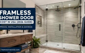 Modern frameless shower door installation in luxury USA bathroom remodel for 2026