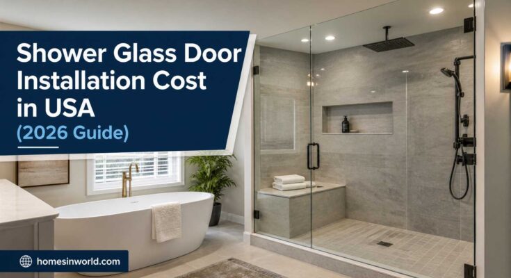 Modern shower glass door installation in luxury USA bathroom remodel for 2026 cost guide