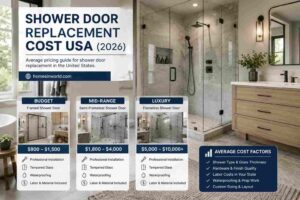 Average shower door replacement cost in modern USA bathroom remodel with frameless and semi-frameless shower enclosures