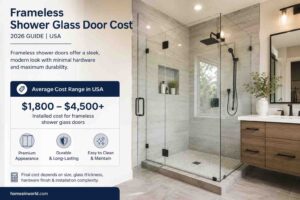 Frameless shower glass door cost in a modern USA bathroom remodel with premium glass enclosure installation