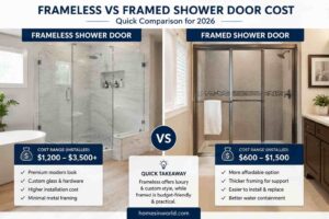 Frameless vs framed shower door cost comparison in modern USA bathroom remodeling design for 2026