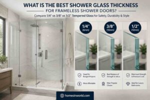 Comparison of 1/4 inch vs 3/8 inch vs 1/2 inch frameless shower glass thickness in a modern USA bathroom remodel