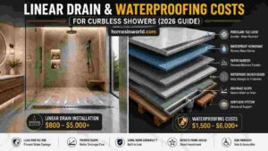 Linear drain and waterproofing cost for curbless walk-in showers in USA 2026 with trench drain and waterproof membrane system