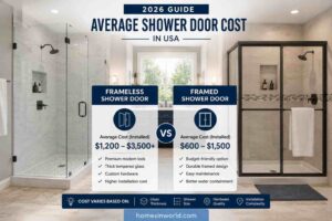 Average frameless vs framed shower door cost comparison in modern USA bathroom remodeling design for 2026