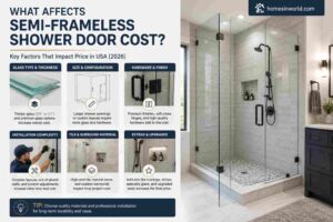 Factors affecting semi-frameless shower door cost in modern USA bathroom remodel with tempered glass enclosure and premium hardware