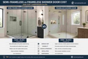 Semi-frameless vs frameless shower door cost comparison in modern USA bathroom remodel with luxury glass shower enclosures