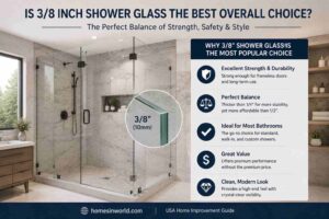 3/8 inch frameless shower glass in a modern USA bathroom remodel showing balanced durability and premium shower design