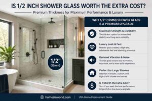 Luxury 1/2 inch frameless shower glass in a modern USA bathroom remodel with premium heavy glass shower enclosure