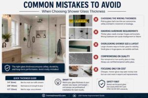 Common shower glass thickness mistakes in frameless shower door installation during a modern USA bathroom remodel