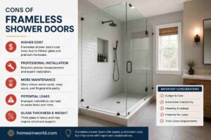 Modern frameless shower door in USA bathroom remodel showing heavy glass enclosure and maintenance considerations