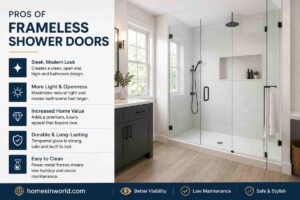 Luxury frameless shower door in modern USA bathroom remodel with premium glass enclosure and minimalist design